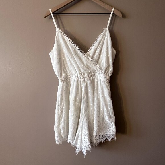 Women's M Show Me Your Mumu Olympia Romper White Chiffon Polka Dot Lined - Picture 2 of 12